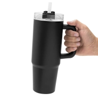 Mug de 880 ml doble pared c/ pitillo, en polipropileno y acero, 8.8 x 24 cm
