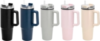 Mug de 880 ml doble pared c/ pitillo, en polipropileno y acero, 8.8 x 24 cm