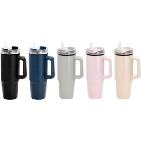 Mug de 880 ml doble pared c/ pitillo, en polipropileno y acero, 8.8 x 24 cm