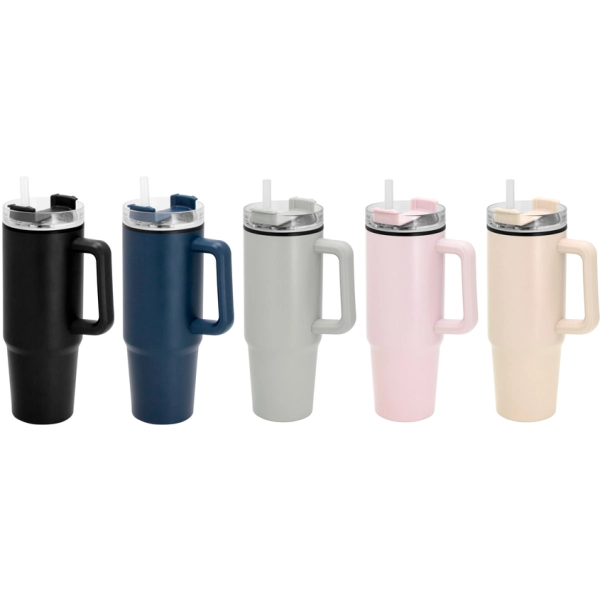 Mug de 880 ml doble pared c/ pitillo, en polipropileno y acero, 8.8 x 24 cm