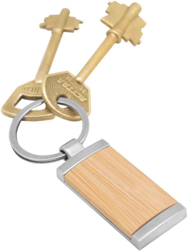 Llavero Rectangular en Madera y Metal, de 8.5 x 2.4 x 0.6 cmts