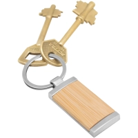 Llavero Rectangular en Madera y Metal, de 8.5 x 2.4 x 0.6 cmts