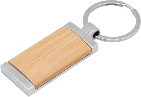 Llavero Rectangular en Madera y Metal, de 8.5 x 2.4 x 0.6 cmts
