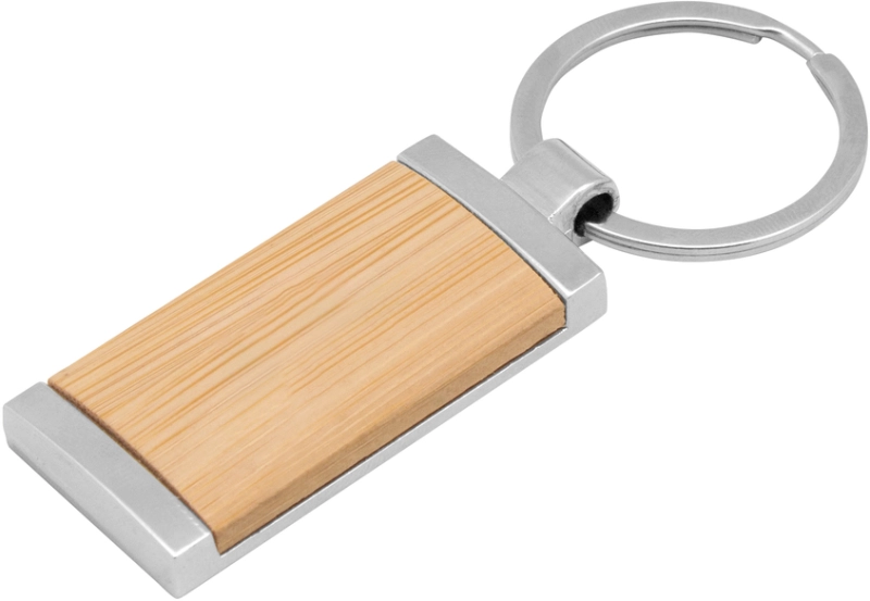 Llavero Rectangular en Madera y Metal, de 8.5 x 2.4 x 0.6 cmts