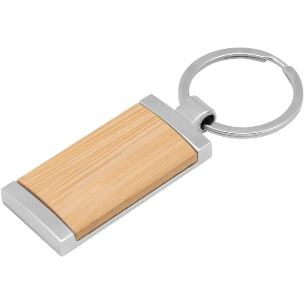 Llavero Rectangular en Madera y Metal, de 8.5 x 2.4 x 0.6 cmts