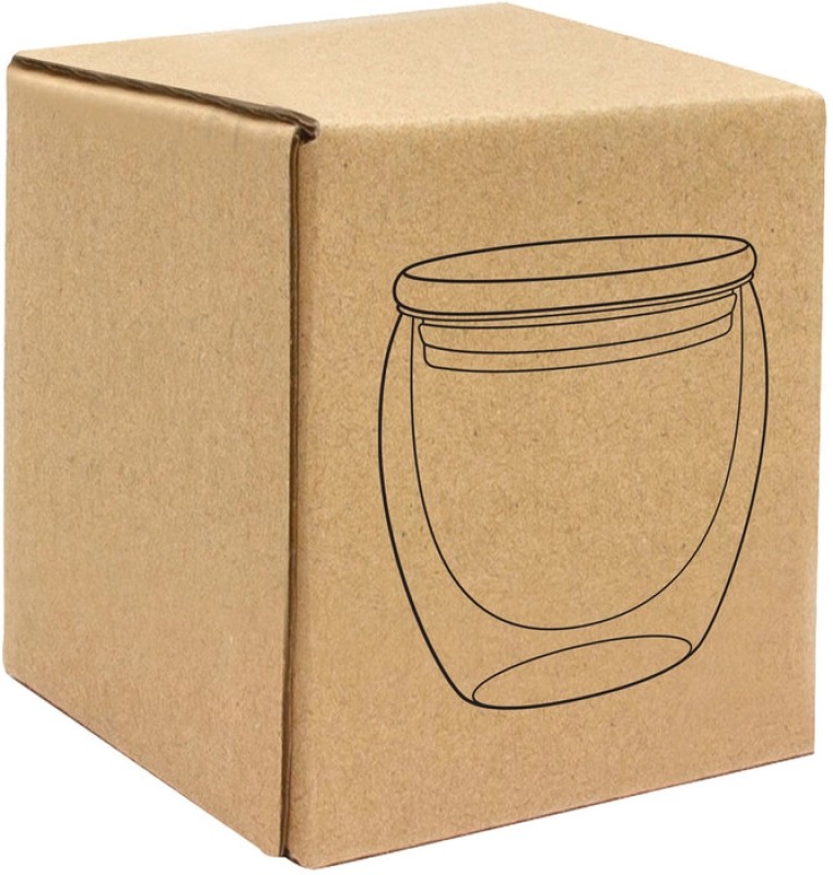 Taza de 250 ml, en vidrio doble pared con tapa en madera, de 9.5 x 9 cmts