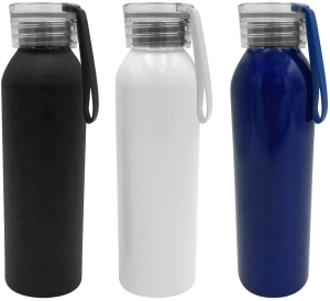 Botella en Aluminio 600 ml, con tapa transparente y manija, 6.6 x 23.2 cm