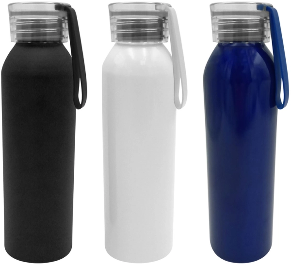 Botella en Aluminio 600 ml, con tapa transparente y manija, 6.6 x 23.2 cm
