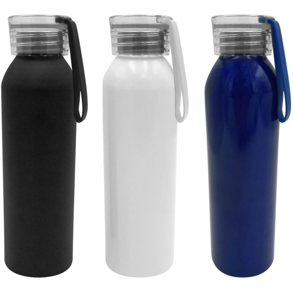 Botella en Aluminio 600 ml, con tapa transparente y manija, 6.6 x 23.2 cm
