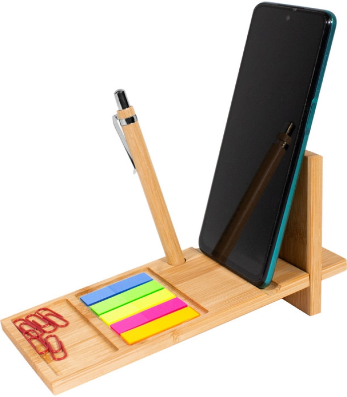 Organizador de Escritorio en Bambu, con accesorios, 19.5 x 8.5 x 0.7 cmts