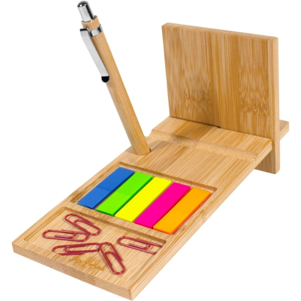 Organizador de Escritorio en Bambu, con accesorios, 19.5 x 8.5 x 0.7 cmts