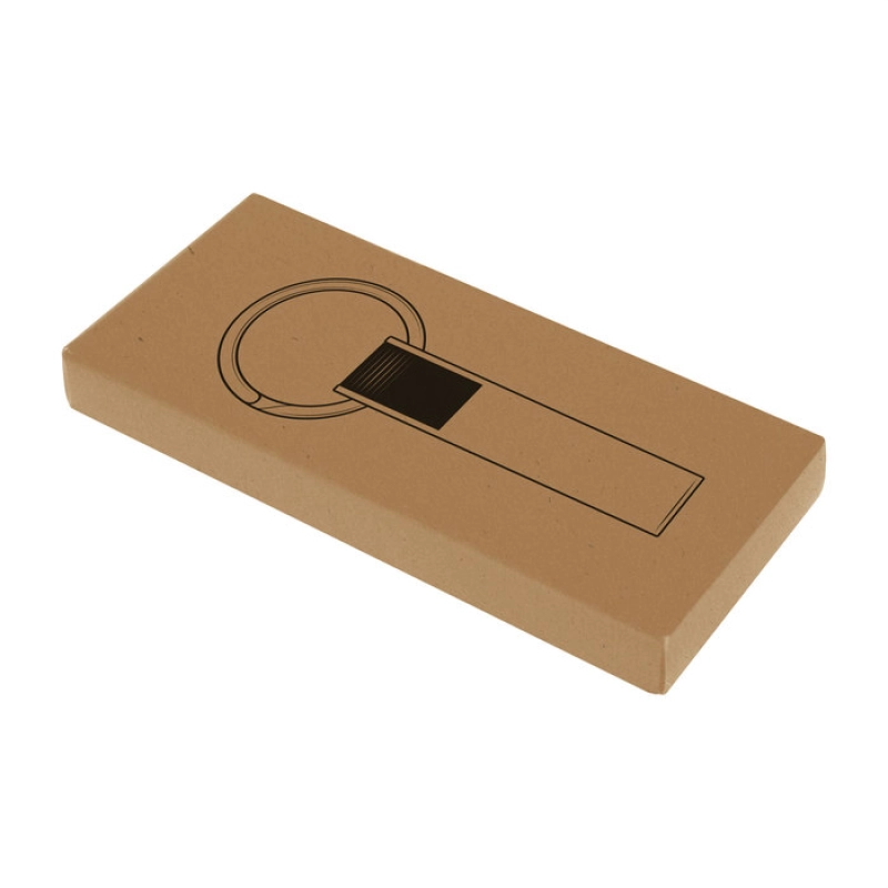 Llavero Metalico con adorno en Cuerina, tamaño 6.3 x 1.4 cnts, en caja