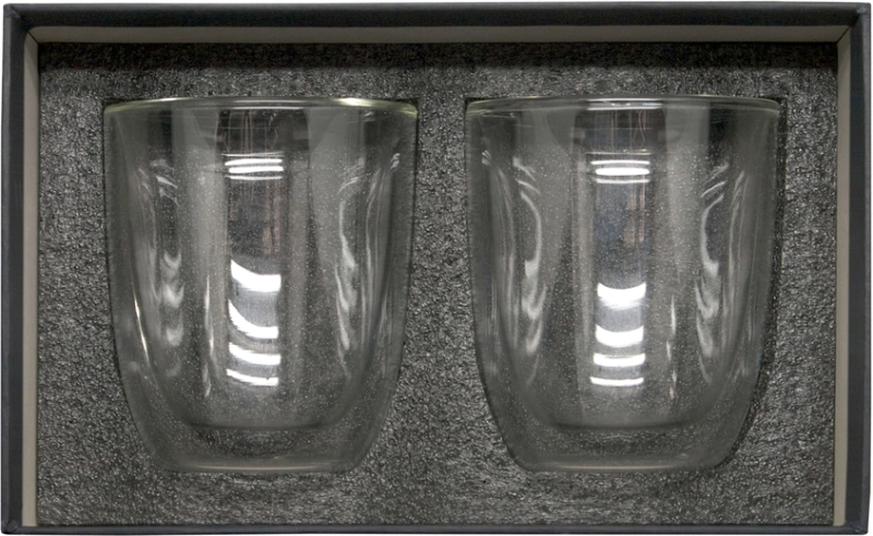 Set de 2 Vasos de Vidrio doble pared, de 280 ml, 8.3 x 10 cmts, en caja