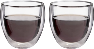 Set de 2 Vasos de Vidrio doble pared, de 220 ml, 8 x8  cmts, en caja