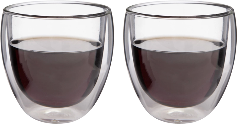 Set de 2 Vasos de Vidrio doble pared, de 220 ml, 8 x8  cmts, en caja