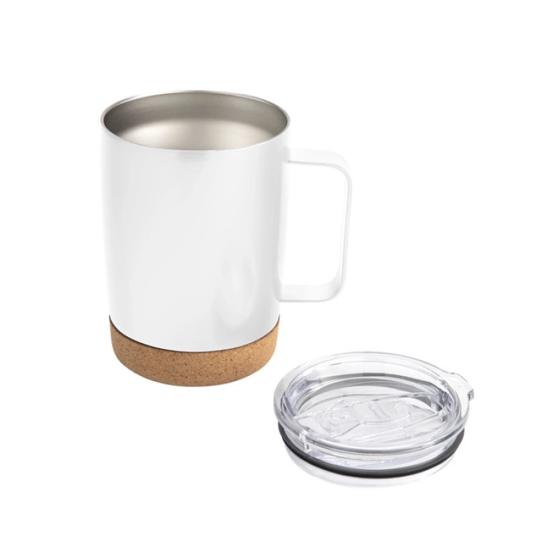 Mug doble pared con asa, de 350 ml, en acero, de 8.5 x 13 cmts