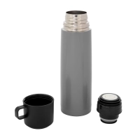 Termo doble pared de 500 ml en acero, tapa y taza plastica, 7 x 24 cmts