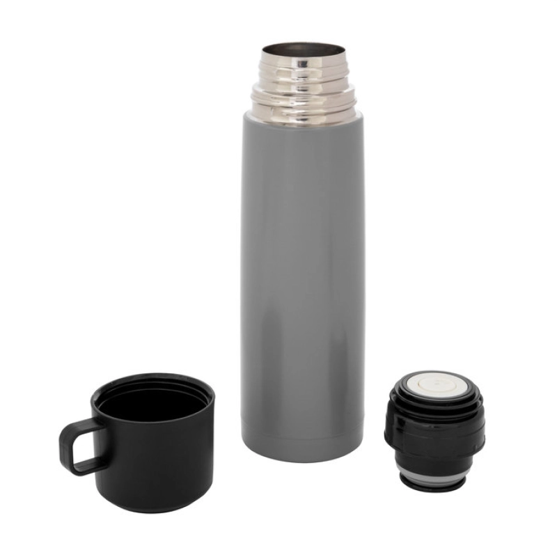 Termo doble pared de 500 ml en acero, tapa y taza plastica, 7 x 24 cmts