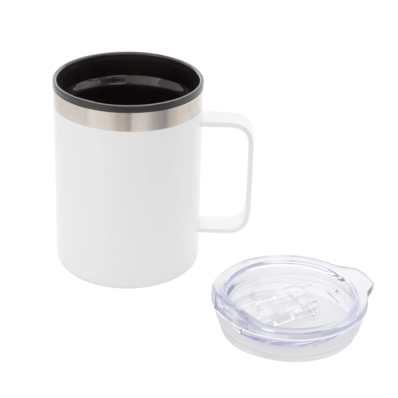 Mug Doble Pared de 450 ml con tapa, en PP y Acero, de 8.8 x 12.5 cmts