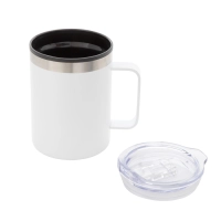 Mug Doble Pared de 450 ml con tapa, en PP y Acero, de 8.8 x 12.5 cmts