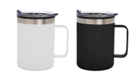 Mug Doble Pared de 450 ml con tapa, en PP y Acero, de 8.8 x 12.5 cmts
