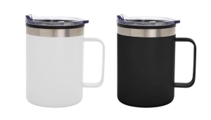 Mug Doble Pared de 450 ml con tapa, en PP y Acero, de 8.8 x 12.5 cmts