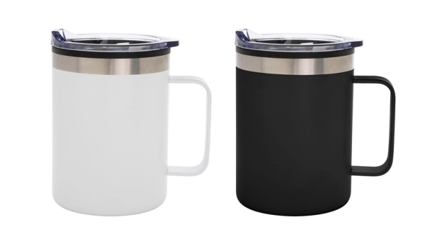 Mug Doble Pared de 450 ml con tapa, en PP y Acero, de 8.8 x 12.5 cmts