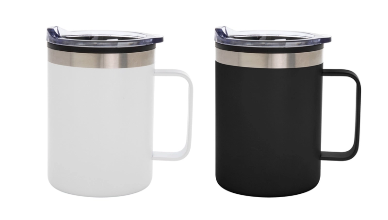 Mug Doble Pared de 450 ml con tapa, en PP y Acero, de 8.8 x 12.5 cmts