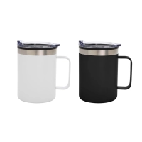 Mug Doble Pared de 450 ml con tapa, en PP y Acero, de 8.8 x 12.5 cmts