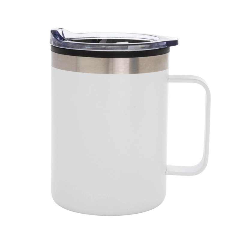 Mug Doble Pared de 450 ml con tapa, en PP y Acero, de 8.8 x 12.5 cmts