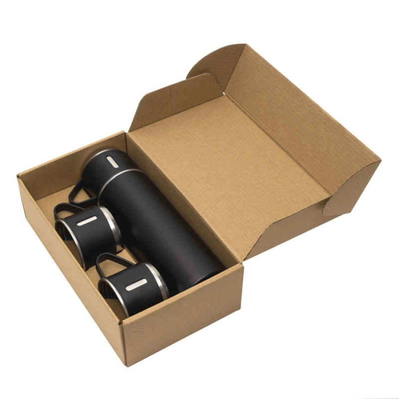 Termo de 500 ml con 3 tazas, en PP y Acero, de 6.5 x 23.5 cmts, en caja