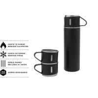 Termo de 500 ml con 3 tazas, en PP y Acero, de 6.5 x 23.5 cmts, en caja