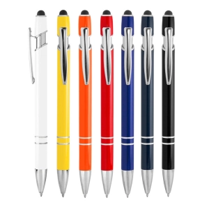 Boligrafo Retractil metalico con touch, con acentos plateados