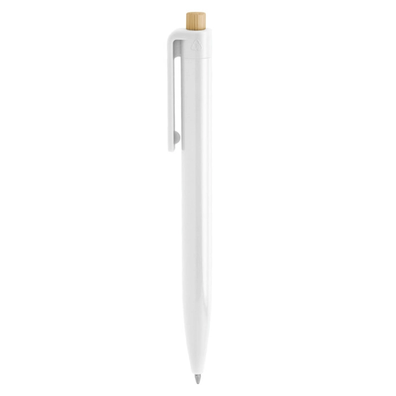 Boligrafo retractil en materiales reciclados aluminio y bambu, de 13.5 cm