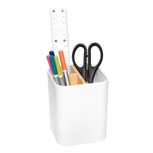 Organizador de Escritorio y Baño en plastico y Bambu, de 9 x 9 x 11 cmts
