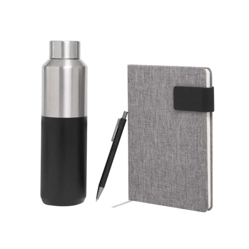 Set Ejecutivo de Regalo, con Boligrafo, Libreta y Botella Termica en caja