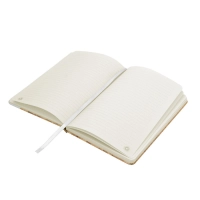 Libreta en Corcho y Cuerina, de 80 hojas, tamaño 14.5 x 21 x 1.5 cmts