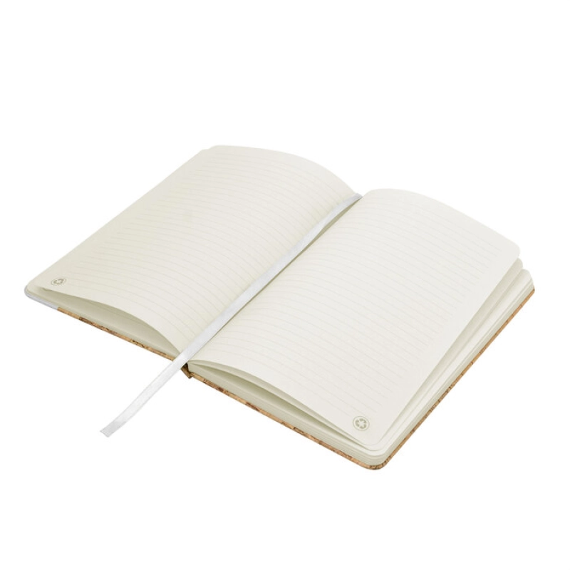 Libreta en Corcho y Cuerina, de 80 hojas, tamaño 14.5 x 21 x 1.5 cmts