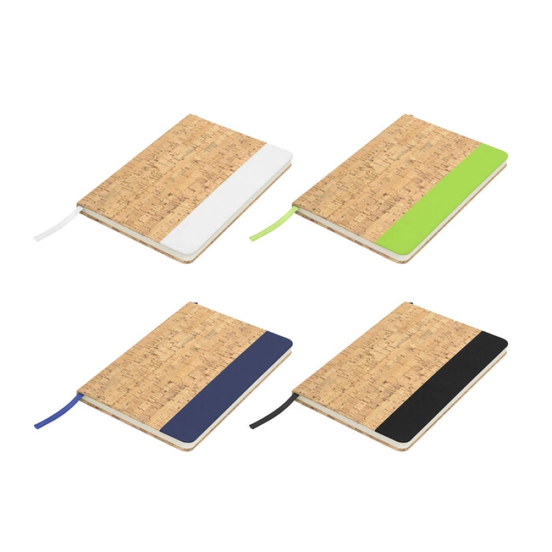 Libreta en Corcho y Cuerina, de 80 hojas, tamaño 14.5 x 21 x 1.5 cmts