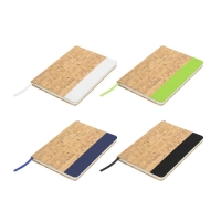 Libreta en Corcho y Cuerina, de 80 hojas, tamaño 14.5 x 21 x 1.5 cmts