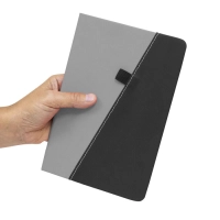 Libreta con caratula en cuerina bicolor, 80 hojas, tamaño 14.5 x 21 x 1.5 cm