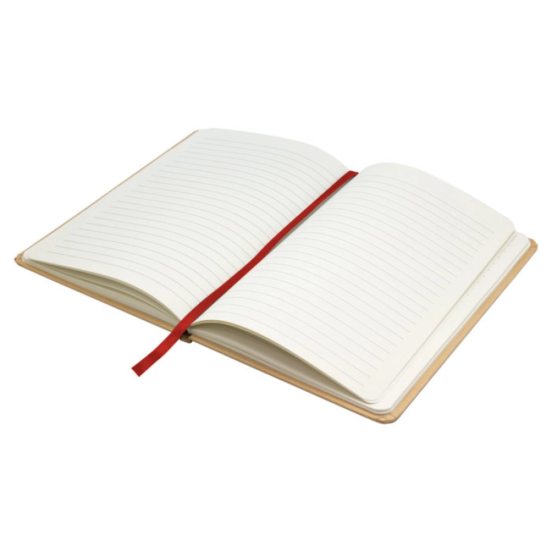 Libreta en Carton con 80 hojas y cinta de color, tamaño 21 x 14 cmts