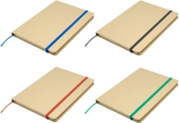 Libreta en Carton con 80 hojas y cinta de color, tamaño 21 x 14 cmts
