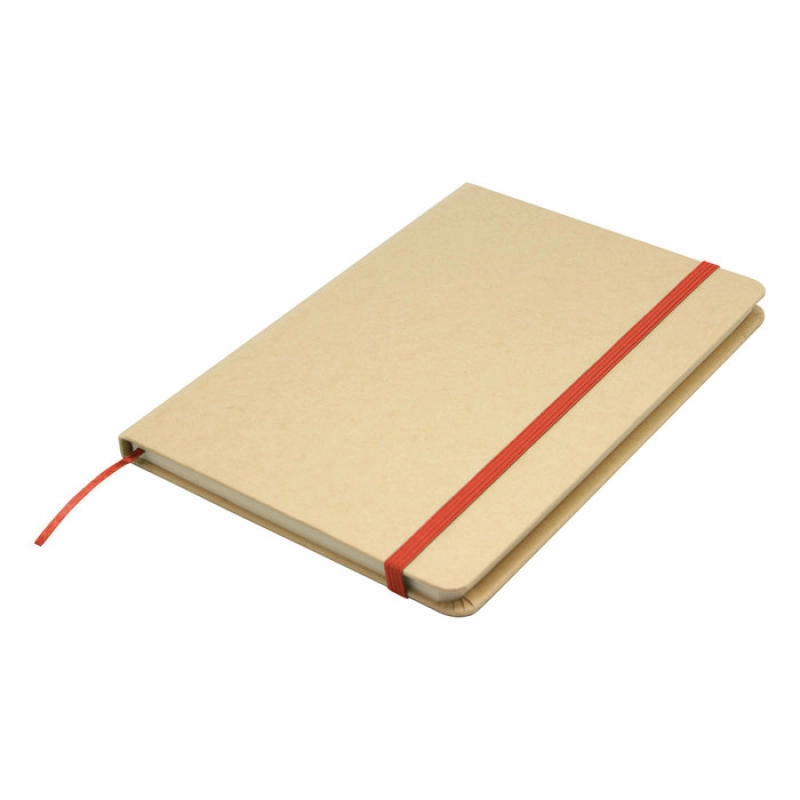 Libreta en Carton con 80 hojas y cinta de color, tamaño 21 x 14 cmts