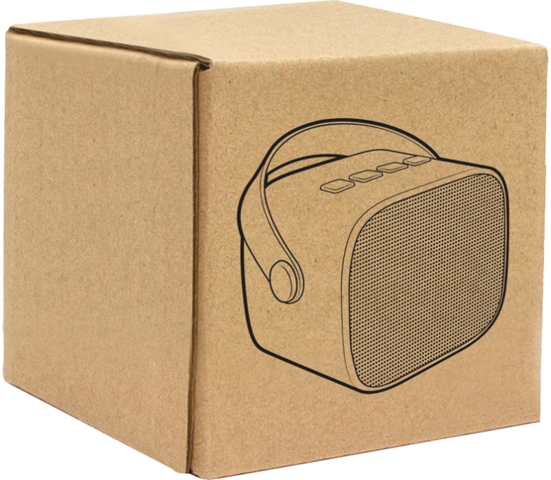 Parlante BT stereo, con radio FM, manija en cuerina, 8.5 x 6.5 x 7.3 cmts