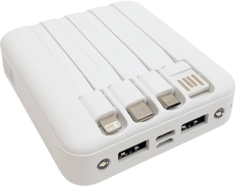Cargador Power Bank con multiconectores 5000 mAh, 8.8 x 7.9 x2.6 cmts