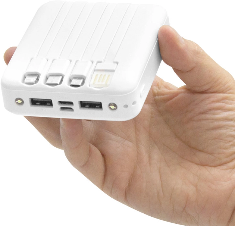 Cargador Power Bank con multiconectores 5000 mAh, 8.8 x 7.9 x2.6 cmts