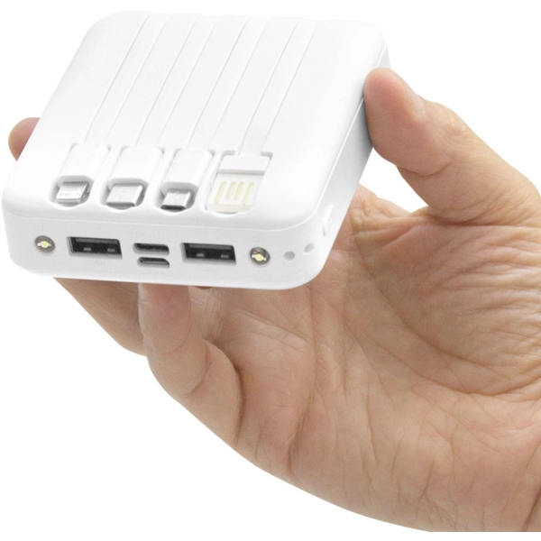 Cargador Power Bank con multiconectores 5000 mAh, 8.8 x 7.9 x2.6 cmts