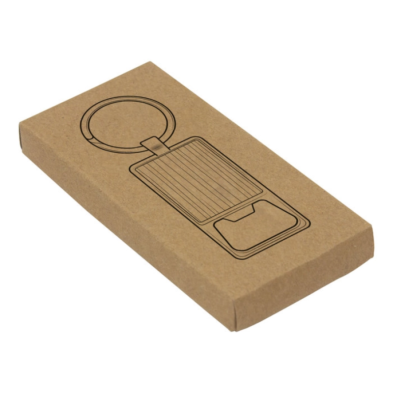 Llavero Destapador Metalico, barnizado bambu, 6 x 3.2 x 3.5 cmts en caja