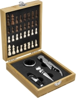 Set de Vino de 4 piezas con Ajedrez, en caja de madera 17 x 14 x 4.5 cm